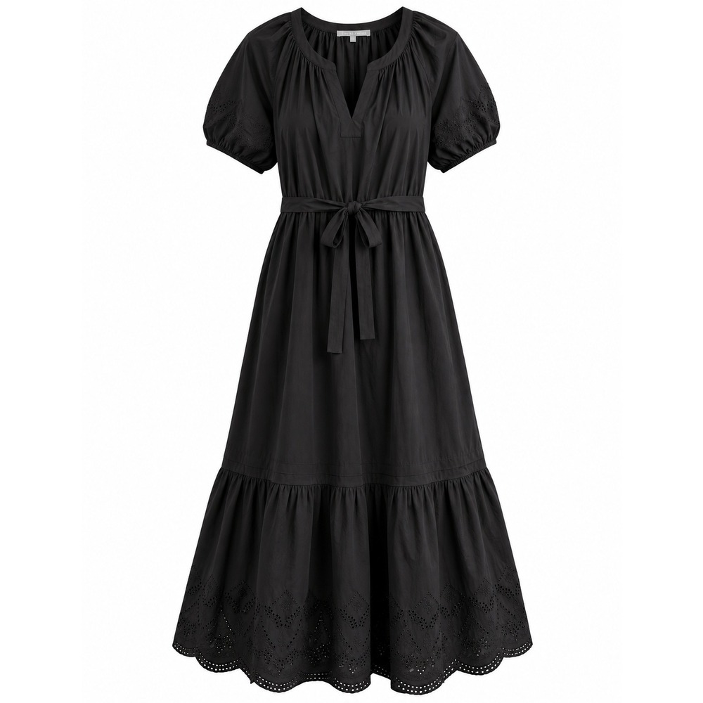Daniel Rainn Puff Sleeve Maxi Dress Black Eyelet Cotton 1X NWT - Picture 2 of 9